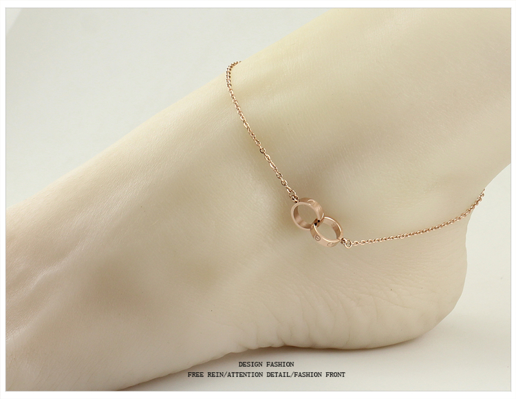 Phiên bản Hàn Quốc bằng thép mạ titan 14K vàng hồng màu vàng vòng chân nữ đơn giản vòng đôi vòng chân nữ thời trang không phai màu trang sức cửa hàng phụ kiện