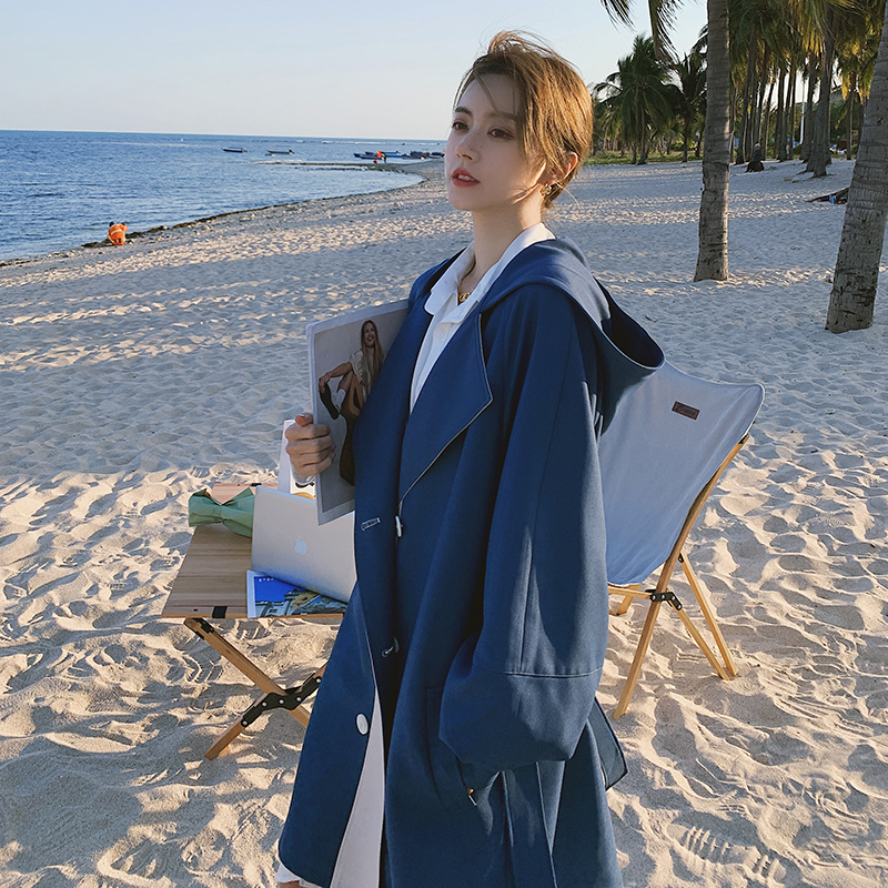 Windbreaker women's mid-length small size spring and autumn 2022 new chic Korean style high-end early autumn hooded casual jacket - Taobao