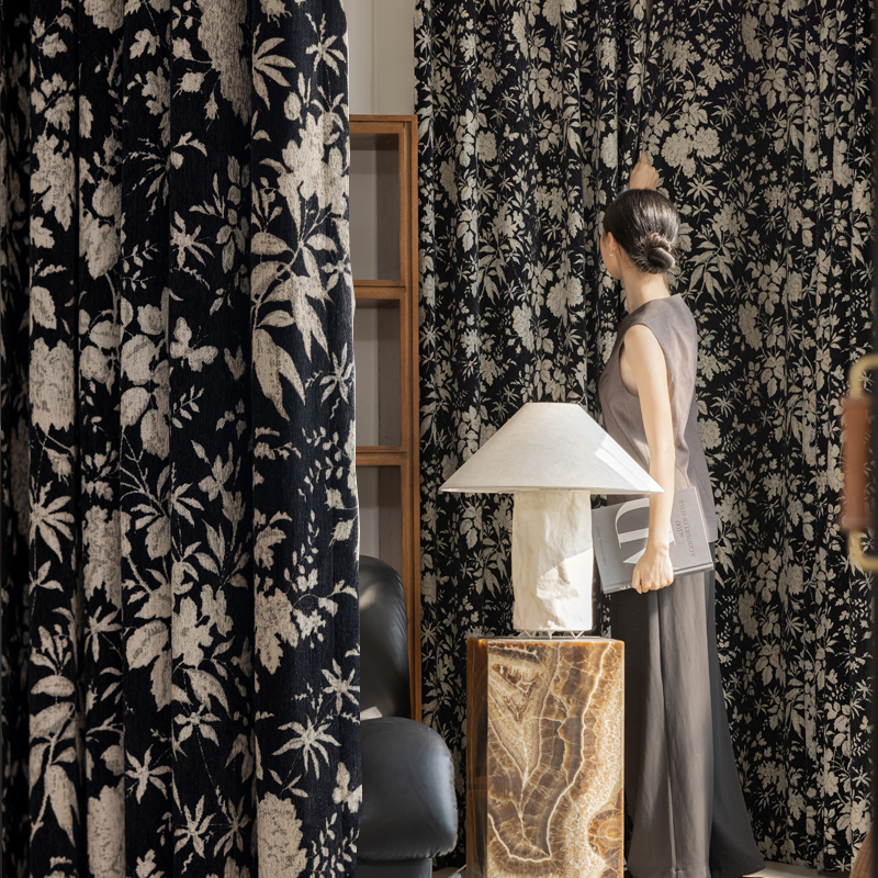 Chinese-Style Light Luxury High Curtains, Blackout Chenille Jacquard, Windproof and Soundproof for Bedroom, Ink Black Thermal Insulation Bay Window Fabric for Living Room Chinese-Style Light Luxury High Curtains, Blackout Chenille Jacquard, Windproof and Soundproof for Bedroom, Ink Black Thermal Insulation Bay Window Fabric for Living Room