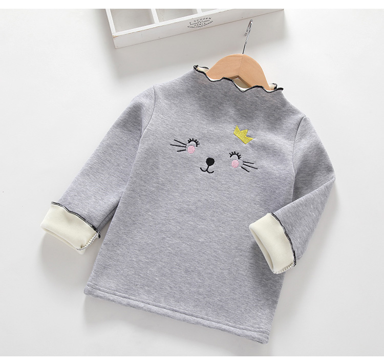 Áo bé gái cộng với áo nhung dày mùa thu đông bé bé áo thun cotton dài tay cổ cao mùa đông trẻ em áo ấm áo phông cộc tay bé gái