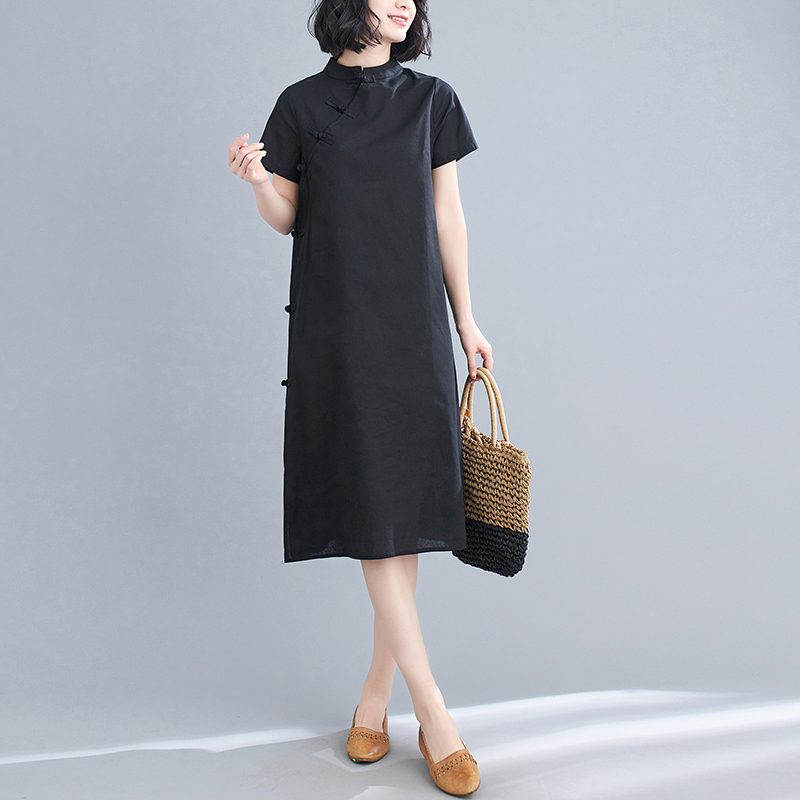 Retro cheongsam, dress, ethnic long skirt, Chinese style, cotton and linen, loose fit, A-line, mid length, ethnic style Retro cheongsam, dress, ethnic long skirt, Chinese style, cotton and linen, loose fit, A-line, mid length, ethnic style