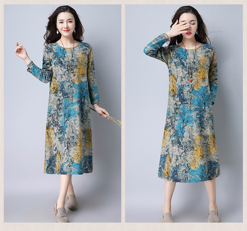 Mùa hè mới bông phong cạp ăn mặc nữ kích thước lớn lỏng in ngắn tay dài váy là mỏng Một từ váy vòng cổ đầm xòe công chúa cao cấp