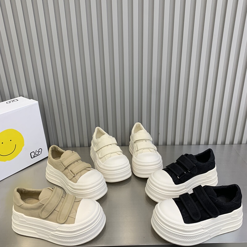 2026 Spring and Summer Canvas Fabric Velcro White Shoes for Women, Thick-Soled Height-Increasing Casual Sports Sneakers, Versatile Single Shoes for Women