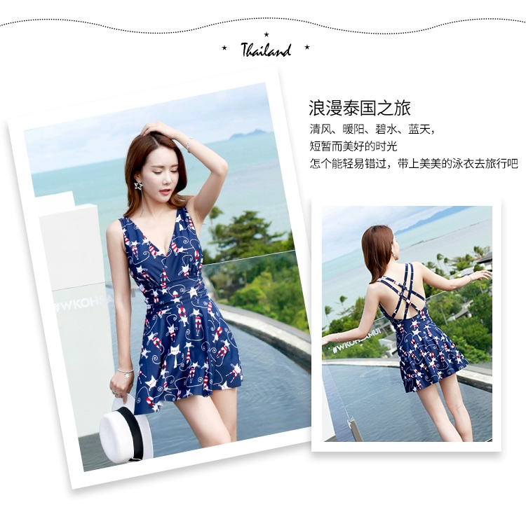 Áo tắm nữ bảo thủ liền kề che bụng giảm béo cỡ lớn mm gợi cảm ngực nhỏ thu thập bộ đồ tắm suối nước nóng - Bộ đồ bơi One Piece