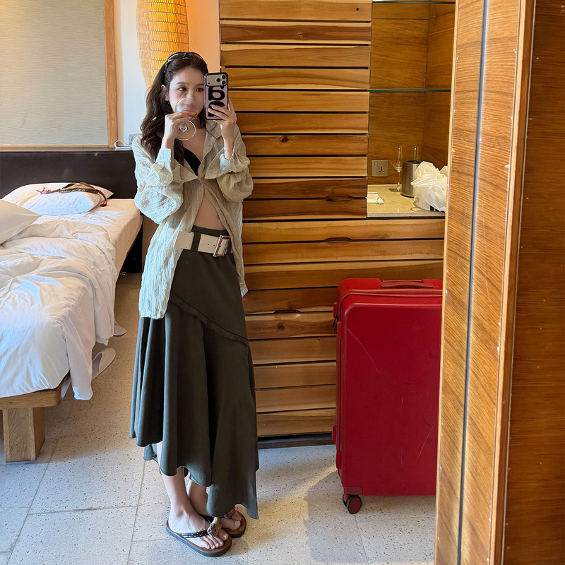 Aig Korean Style Irregular Hem Fishtail Skirt Spring and Summer New Long Skirt Women's Gray Skirt with a Sense of Design