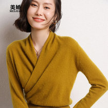 100% pure cashmere sweater womens thick pullover jumper cross-neck knit shirt loose outside wearing foreign style 2021 new