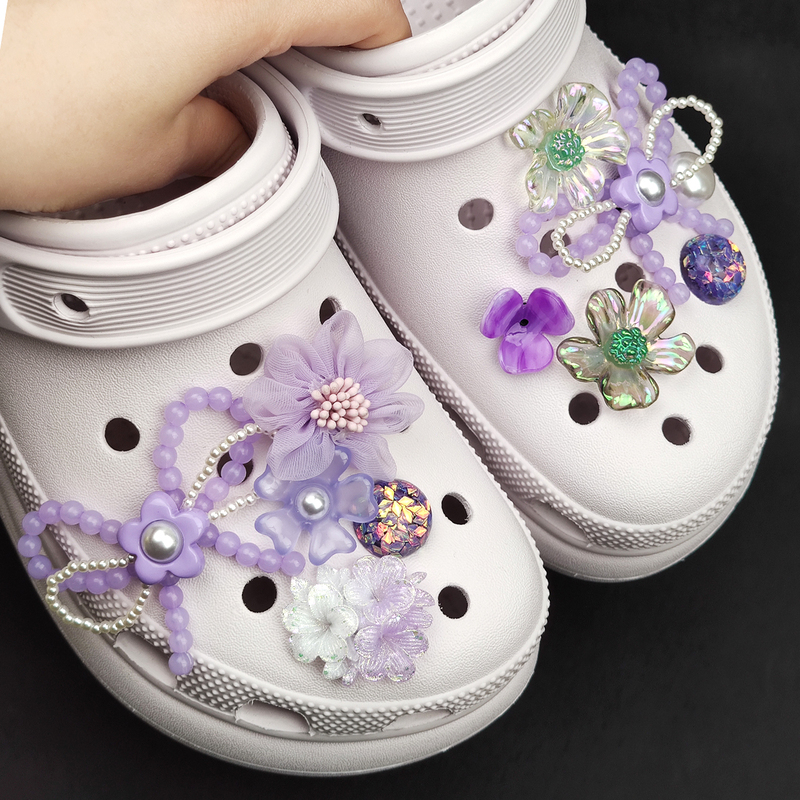 Suitable for Crocs Shoes, Same Style as Bai Lu's Crocs, Purple Pearl Bow Shoe Buckle