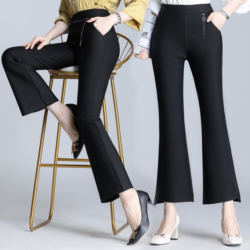 2021 Spring and Autumn Elastic Waist High Waist Elastic Straight Micro-Flare Pants Women's Pants Middle-aged Women's Pants Mom Casual Pants Long Pants