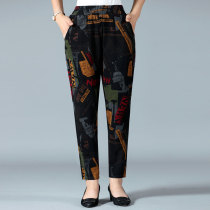 Middle-aged and elderly womens pants spring and autumn trousers single pants mother pants Haren pants print fashion elastic waist straight pants foreign style