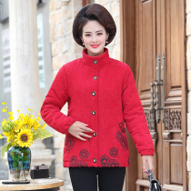 Middle-aged and elderly womens clothing winter plus velvet cotton coat mothers corduroy thickened jacket 6080-year-old grandmothers top quilted jacket