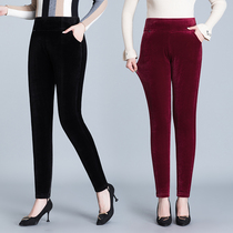 Winter mother plus velvet cotton pants middle-aged and elderly women corduroy straight pants elastic waist velvet cotton pants warm pants