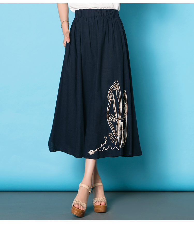 特尚莱菲 夏秋季新款女装半身裙夏棉麻半身长