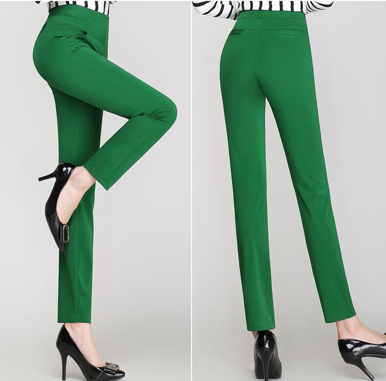 Spring and Summer Nine-Point Pants for Women, Colorfulful High-Waisted Large Size Elastic Slim-Fitting Pants, Thin Outer Casual Pants