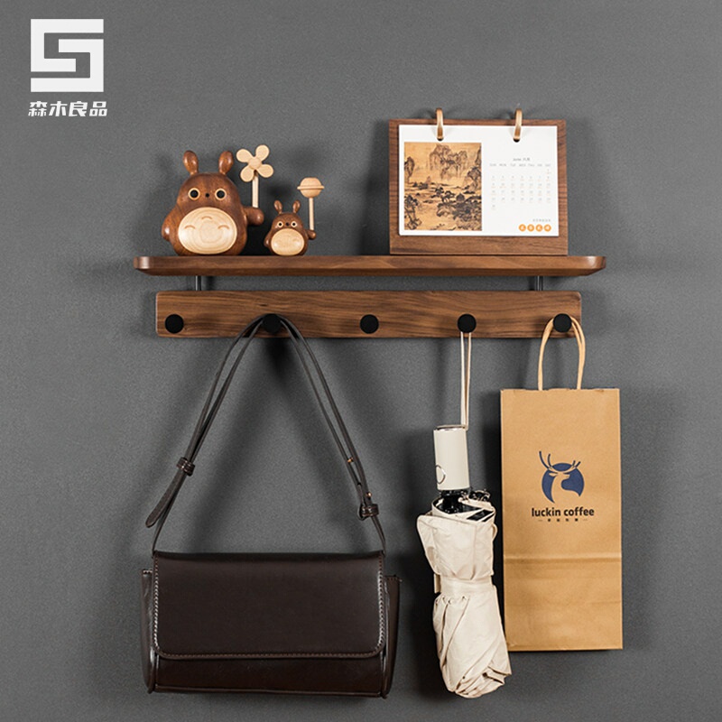 Black Walnut Wood Entryway Coat Hook, Solid Wood Wall-Mounted Coat and Hat Rack, Wall Hook Rack