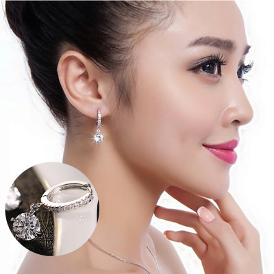 Full diamond crystal hypoallergenic earrings ear hanging ear jewelry Korean version S925 sterling silver earrings female simple and versatile silver jewelry