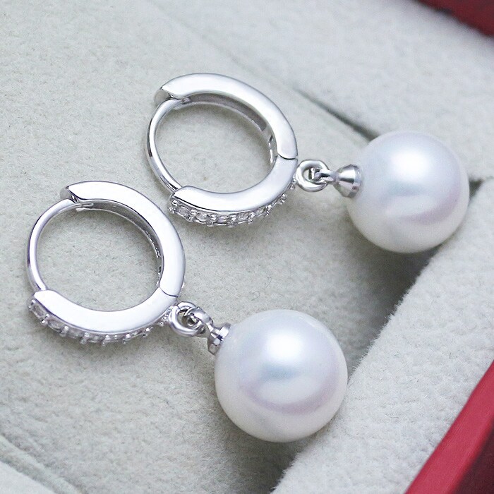 New S925 pure silver pearl earrings Han version inlaid drill big ear ring ear button fashion generous gift giving yourself female