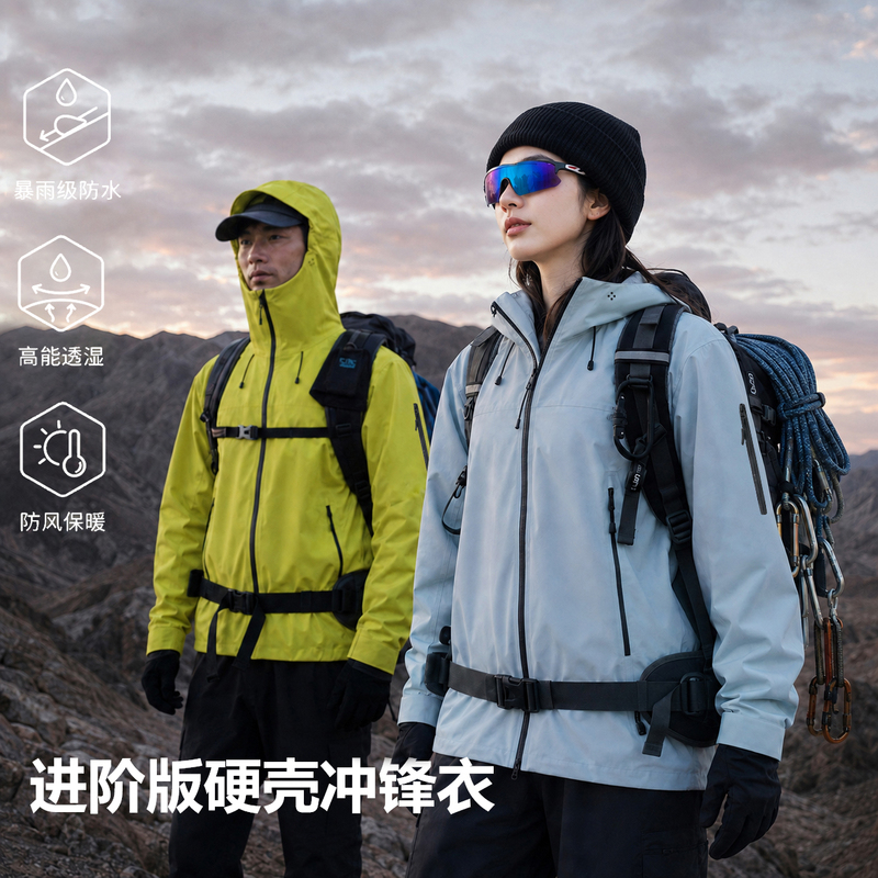 Ga Mountain Series Outdoor Couple's Hardshell Jacket, Windproof and Waterproof, Professional Fully Taped Hooded Jacket for Mountaineering and Hiking