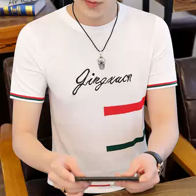 Short sleeve T-shirt Men's Tide Brand 2021 Summer New Ice Silk Half Sleeve Knitted T-shirt Youth Print Letter Top Men