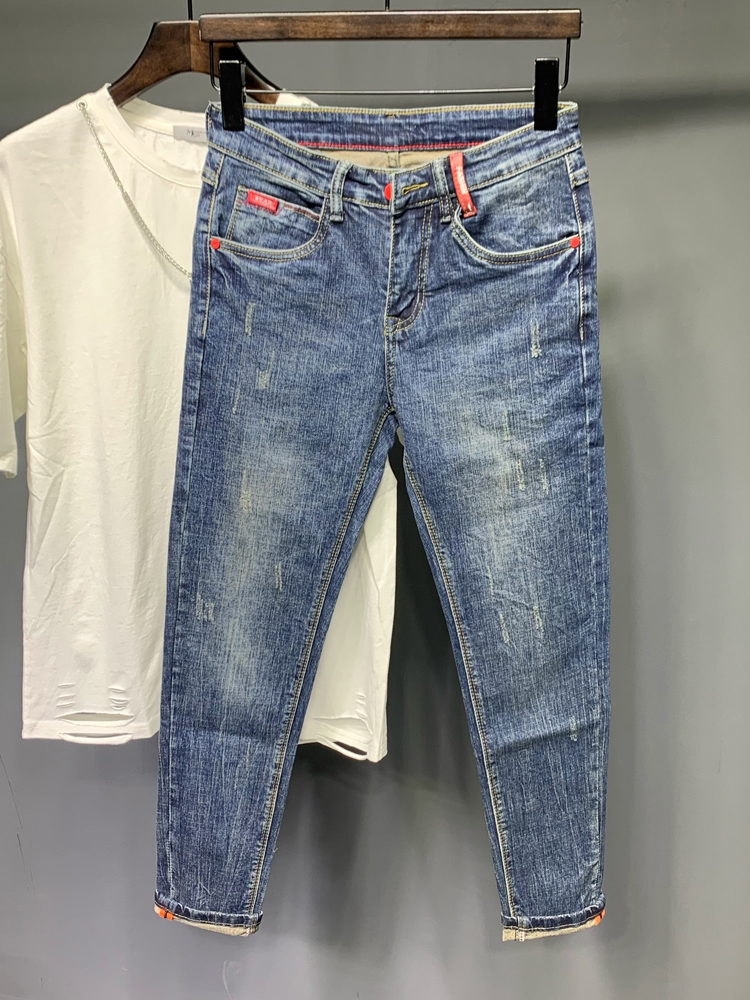 Jeans Men's boomer 90% pants 2022 Summer new workout small foot Korean version trendy casual pants slim fit pants