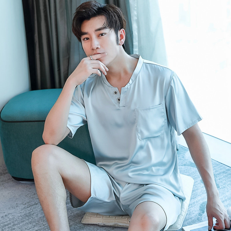 Ice silk pajamas men's summer thin short-sleeved shorts home service men's net red hot silk breathable loose suit
