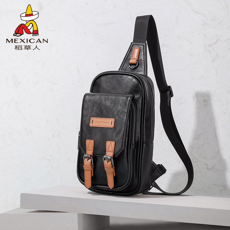 Rice Straw Man Chest Bag Men's Large Capacity Diagonal Satchel Waterproof Casual Sports Single Shoulder Bag Collision Color Youth Retro Male Bag Tide