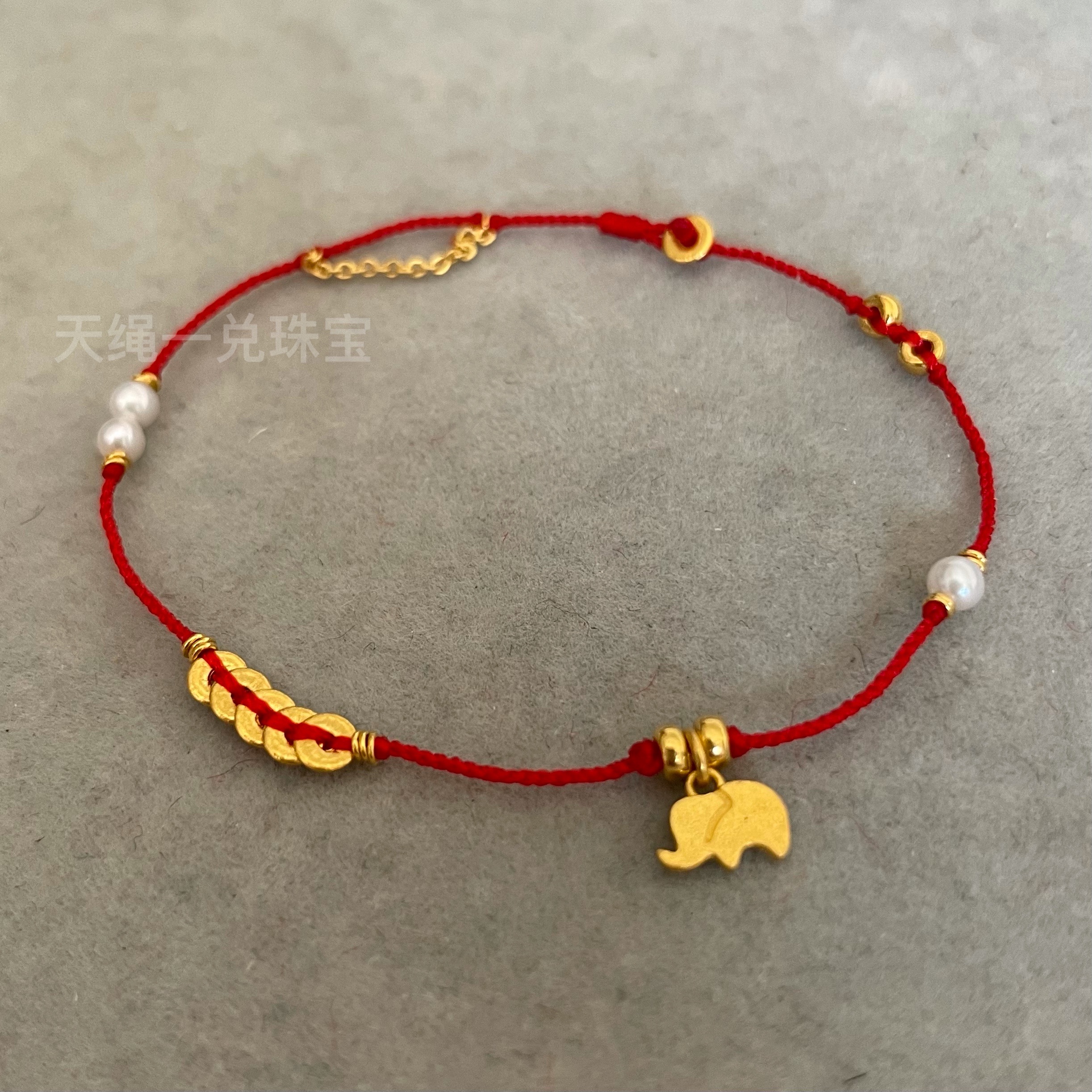 0 3 mm 3 mm fine foot gold 999 small septer gold small giri pure gold necklace red rope this year handmade hand-made foot chain