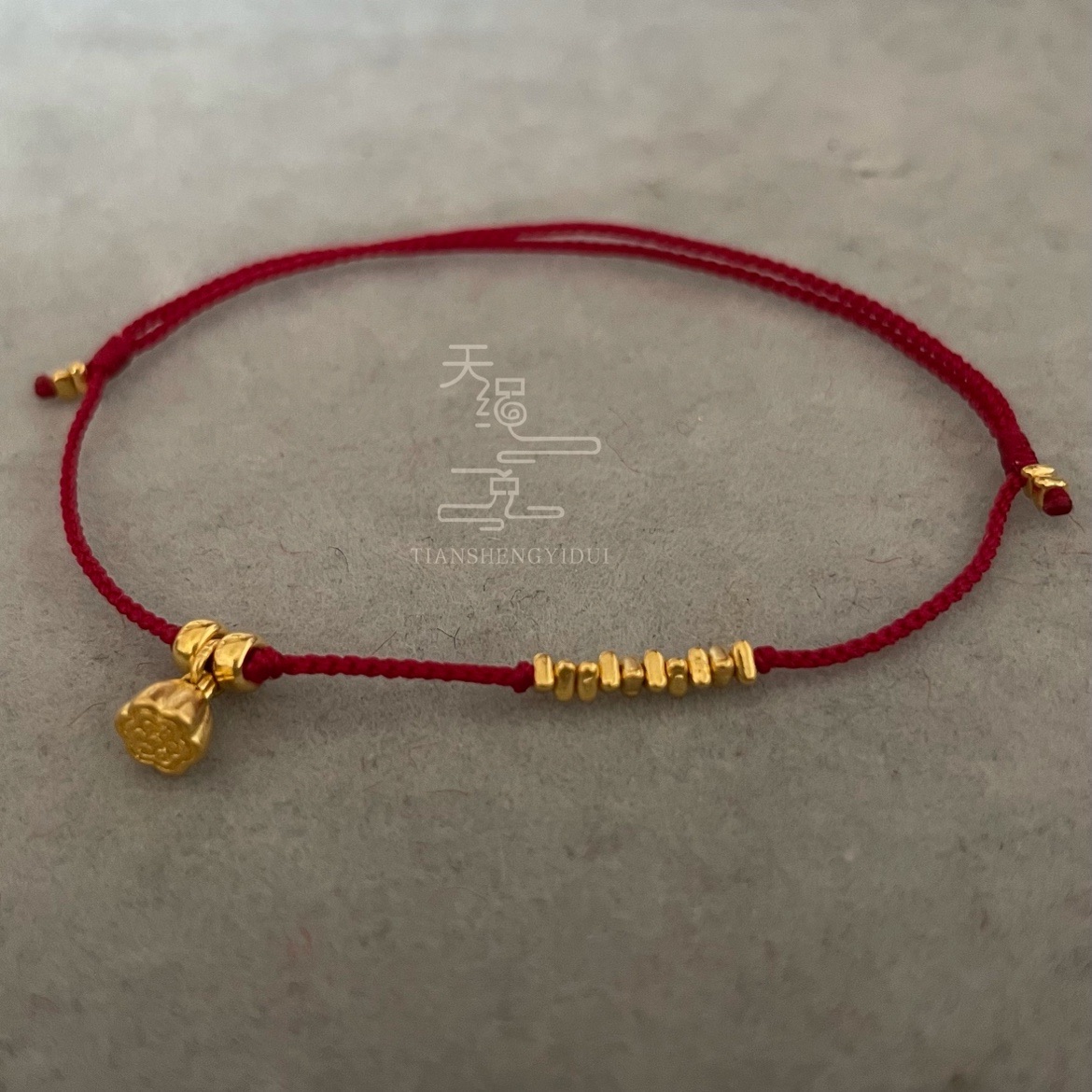 0 4 mm red rope 24K gold small crushed gold 999 foot gold septa Lianbol handwoven hand-made foot chain