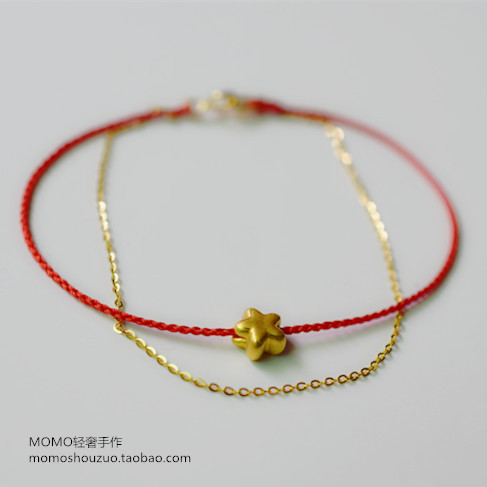 999 pure gold foot gold small stars 18k gold full chain 0 5 extremely fine hands to make up the year Red rope is extremely fine handmade
