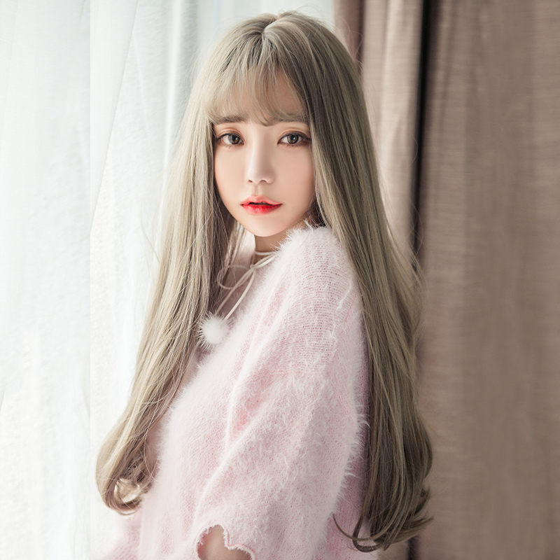 Female Wig Long Curly Hair Wig Big Wave Curls Korea Thin Air Bangs