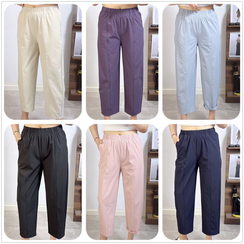 Plus-Size Women's Summer Cropped Pants 6112, Elastic Slim-Fit Straight-Leg Cigarette Pants for Fat Women 100kg