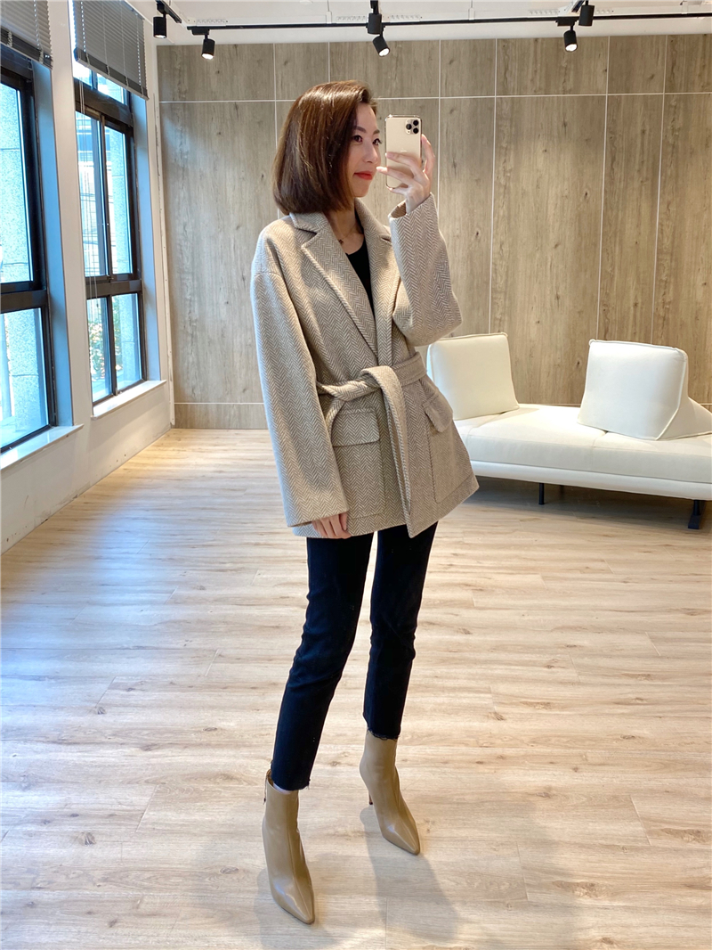 Jimmy Fashion Italy Imported LP Herringbone Wool Shorts Belt Coat Jacket 2 Colors Available New Arrival