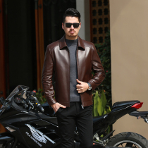 Autumn and winter Haining leather jacket mens middle-aged lapel plus fat leather jacket for middle-aged and elderly dad head leather jacket