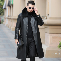 New Haining leather leather jacket mens middle-aged plus velvet padded leather trench coat over the knee long large size leather coat coat