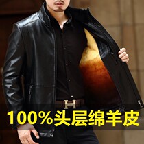 Haining leather leather mens middle-aged leather jacket plus velvet padded fur middle-aged and elderly dad jacket mink coat