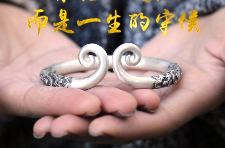 Vàng hoop gậy thần biển kim thánh lớn trở lại sự quyến rũ của Tôn Ngộ Không sterling silver S999 handmade tốt lành vài vòng đeo tay