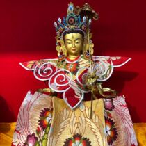 Tibet big white umbrella cover Buddha mother pure yellow bronze Buddha statue hand brush gold open face home worship recommended height 45cm