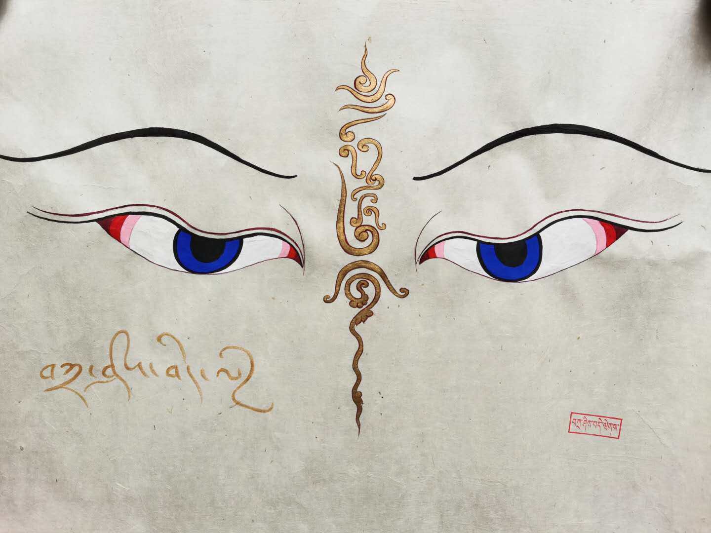 Tibetan Wolf Poison Grass Banner Tibetan Paper Six Character Proverbs Pan RuoFa Eye Hand-drawn Size 70-50cm