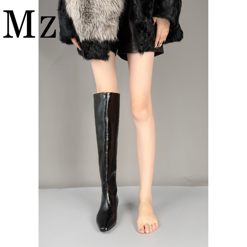 [Luxury Item] Leg-Lengthening Knee-High Boots/Water-Dyed Leather Lining/Hidden Heel Height-Increasing Women's Tall Riding Boots