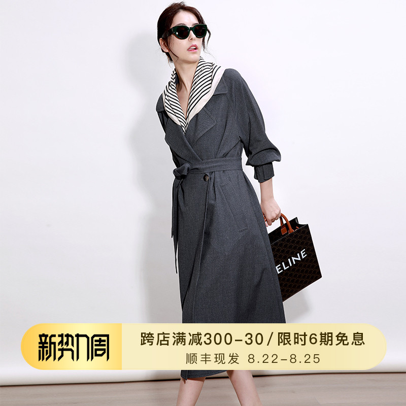NZ fashionable commuter simple suit collar dark gray profile drape long windbreaker women's casual jacket 2022 autumn