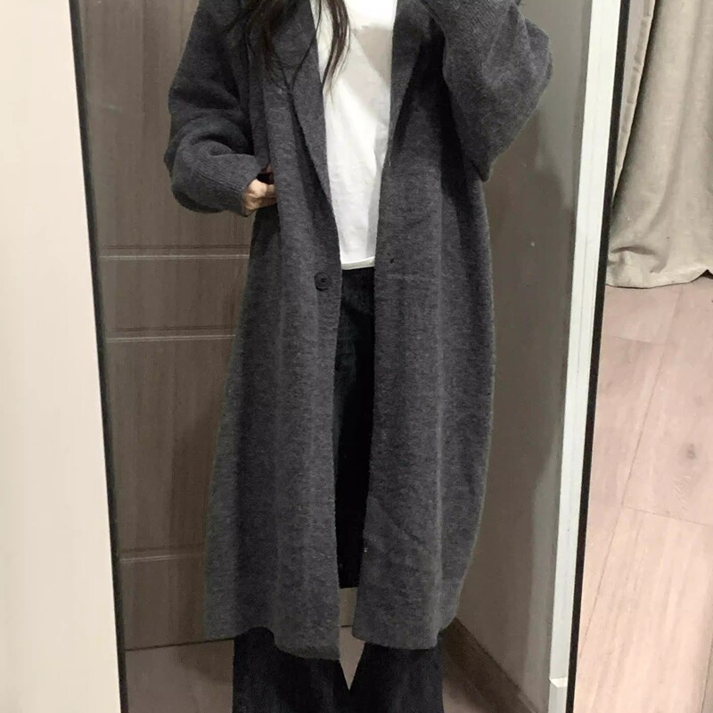 High-End Lazy Style Hooded Cardigan Knitted Jacket for Women, Autumn and Winter Loose Large Size Long Thick Sweater Outerwear