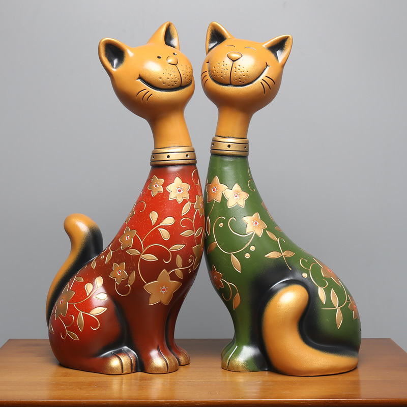 Wedding Gift Ethnic Minority Style Lucky Cat Figurine for Entryway, Wine Cabinet, Hall Decoration Crafts