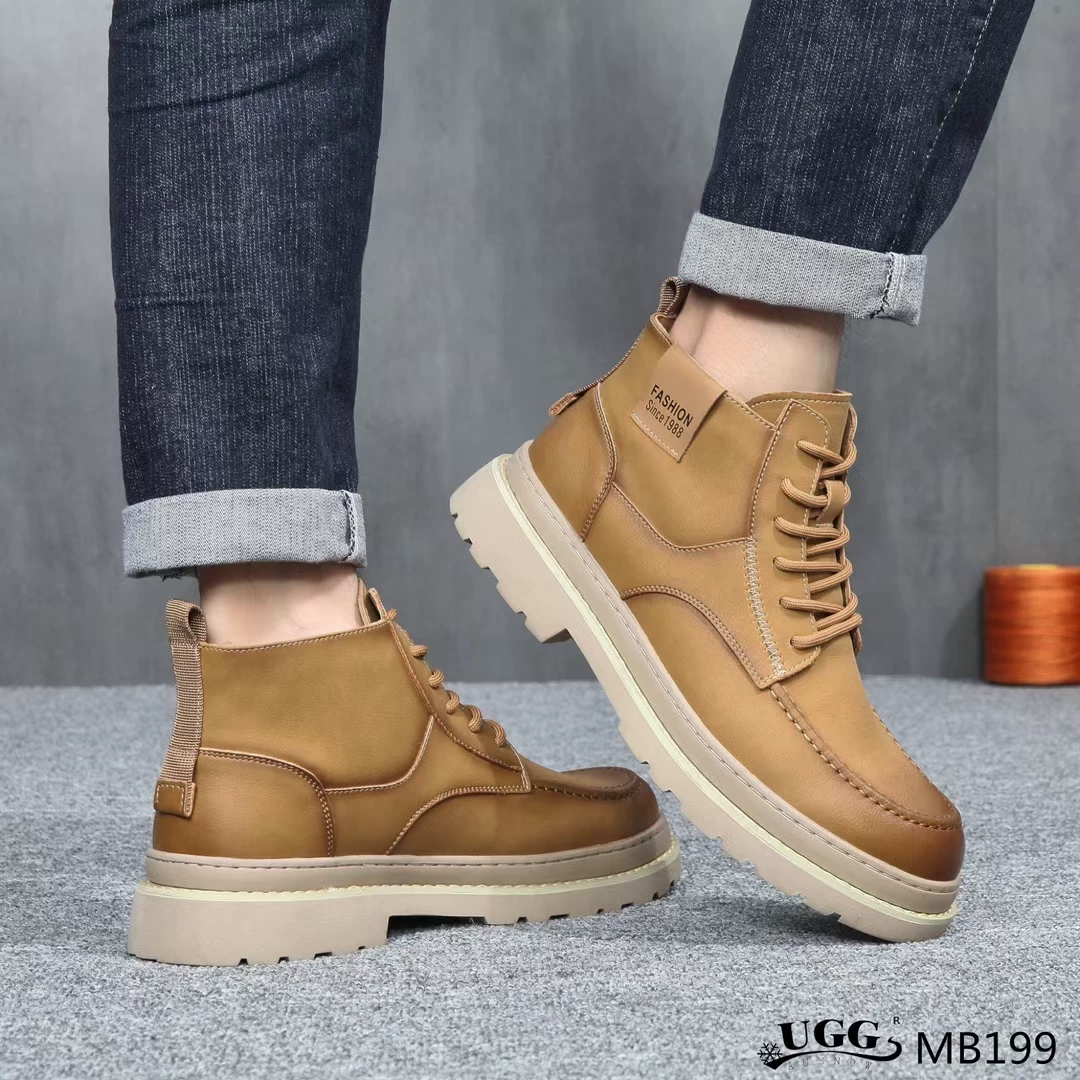 Стильные кожаные сапоги UGG высокого качества с теплой подкладкой, нескользящие, коллекция 2023