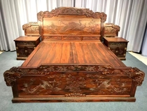 Siam rosewood dragon and phoenix Chengxiang double bed mahogany wedding bed Chinese style retro carved wooden bed high and low bed three-piece set