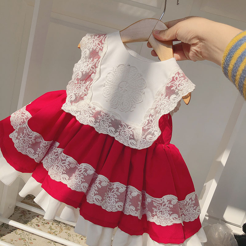 2020 Autumn and Winter Children's Spanish Puffy dress Female baby red birthday dress New Year suit