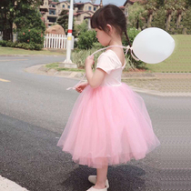 2021 baby girl Summer Sweet gauze skirt childrens short sleeve backless dress puffy dress