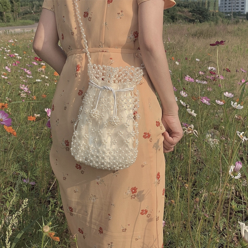 Original Pearl Bag Women's Crossbody Bag 2023 Spring and Summer Woven Milky White Retro Women's Bag with Closure Girly Backpack