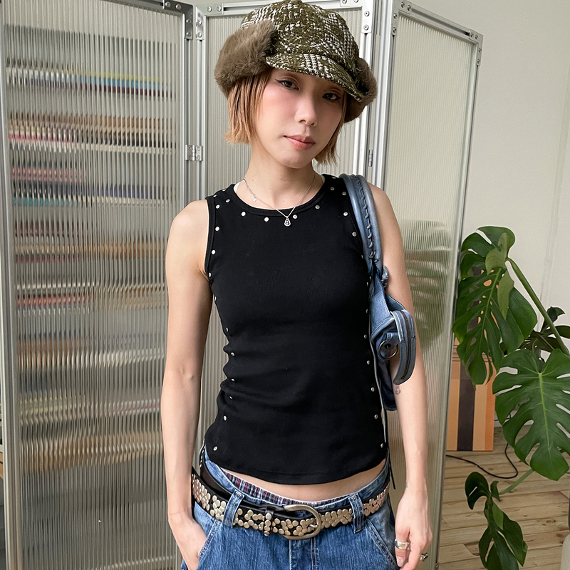 Mmbbt Original Rivet Embroidery Beautiful Back Sports Sleeveless Tank Top Women's New Summer Work-Fitting Top
