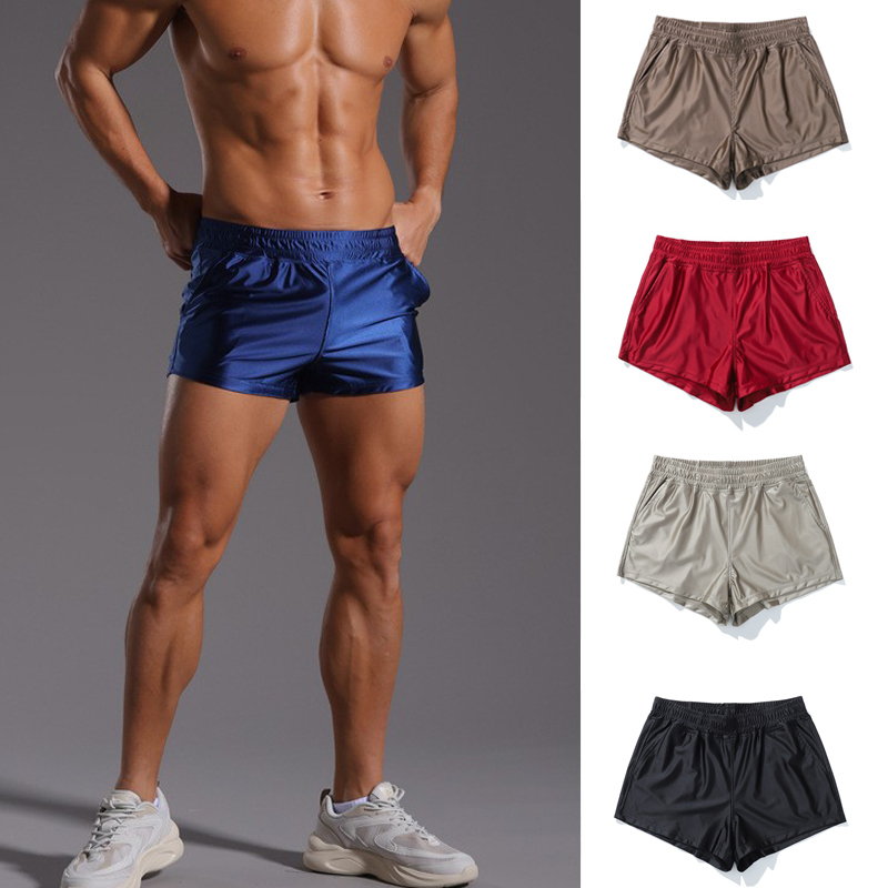 Men's Solid Color Ice Silk Ultra-Short Shorts, Simple Silky Texture, Imitation Silk Satin Boxer Briefs, Hot Pants, Two-Point Pants, Trendy
