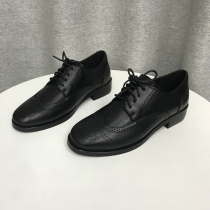 Withdrawal Cabinet Break Code Genuine Leather Women Shoes Autumn Winter Style Add Suede Bull Leather Lacing Flat Heel Yinglun Wind Single Shoe Black Leather Shoes