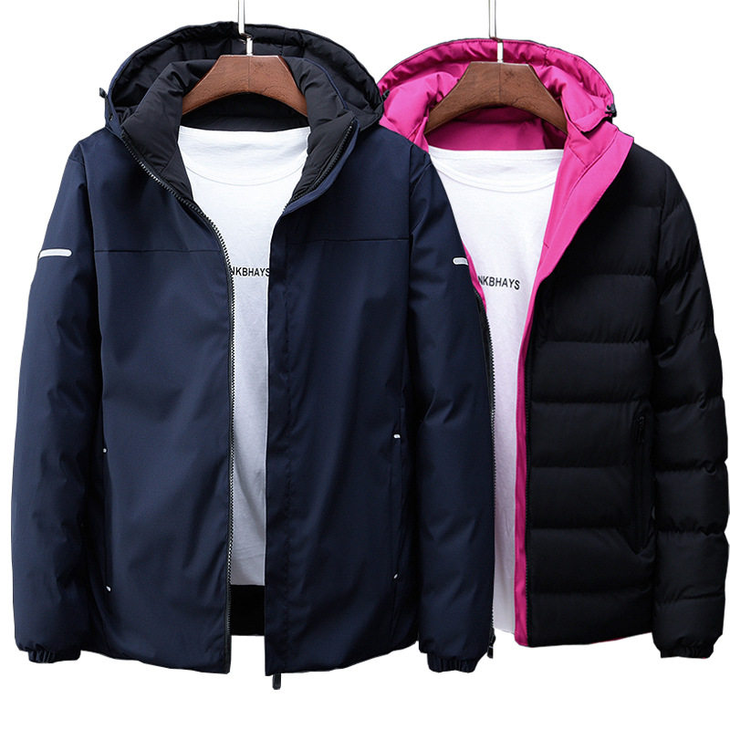 2018 winter new men's double-sided wear down cotton clothing couple winter hooded short jacket